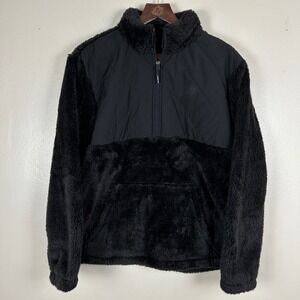 New Balance Women Large Pullover Black Faux Fur Quilted Half Zip Jacket NWT